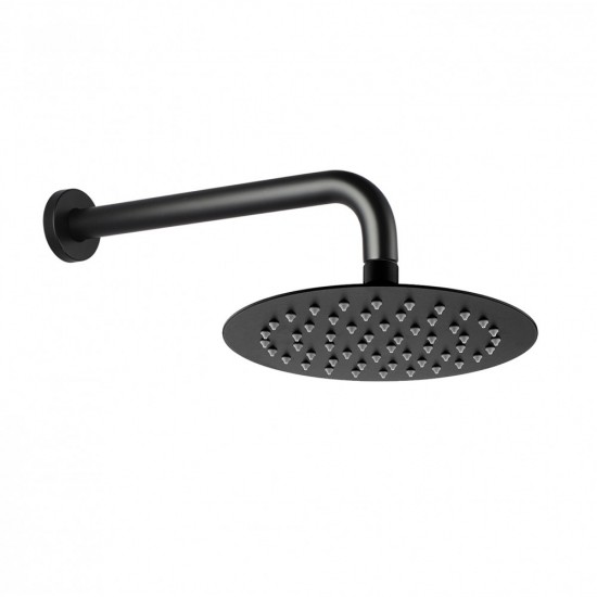 Round Matte Black Rainfall Shower Head with Wall Mounted Shower Arm